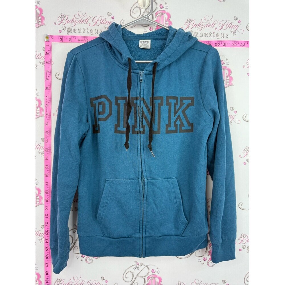 PINK Victoria's Secret sweater Teal Blue Full-Zip Hoodie with Black Logo